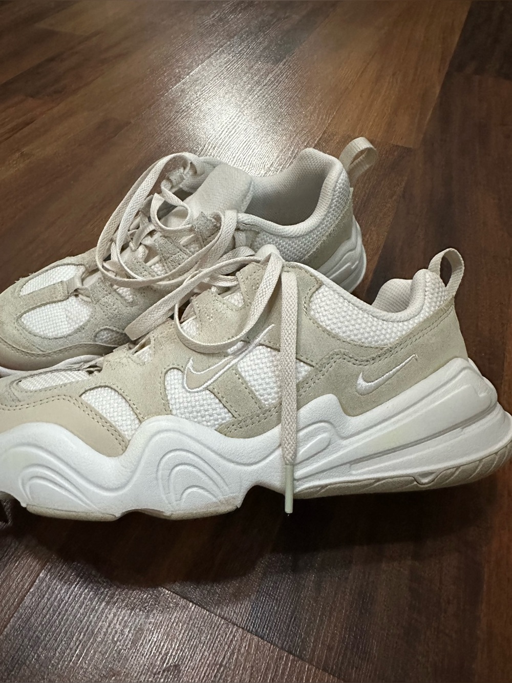 Nike Women’s Chunky Lace-Up Sneaker in Beige and White